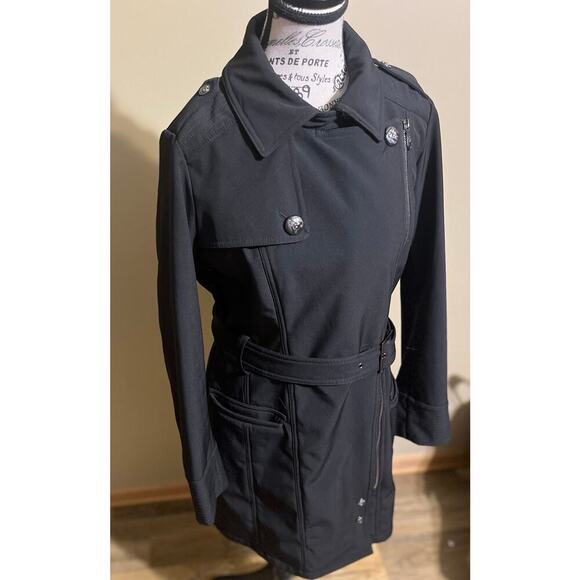 Nanette Lepore Belted Mid Length Trench Jacket/Coat Black Medium Military - Picture 2 of 9